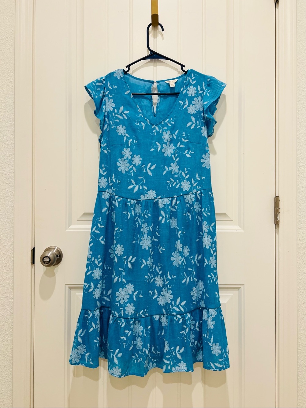 Lovely Teal Floral V-Neck Tiered Casual Dress
